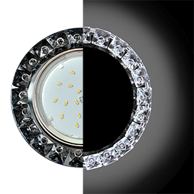 Ecola GX53 H4 LD5361 Glass Круг с крупными стразами Конус с подсветкой/фон черн./центр.часть хром 52x120 (к+)