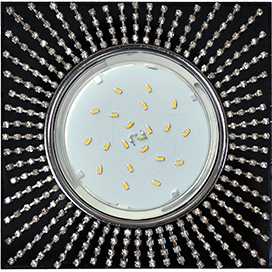 Ecola GX53 H4 5352 Glass Квадрат с прозр.стразами (оправа хром)/фон черный./центр.часть хром 40x123x123 (к+)