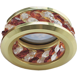 Ecola MR16 DL1656 GU5.3 встр. круглый с хруст.(2 ряда) и ободком - Прозрачный и Янтарь/ Золото 54x85 (кd74)
