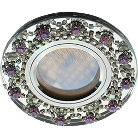 Ecola MR16 DL1660 GU5.3 Glass Стекло Круг с  прозр.и аметист. стразами Корона (оправа хром)/фон зерк./центр.часть хром 28x93