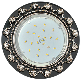 Ecola GX53 H4 5360 Glass Круг с  прозрачными стразами Корона (оправа хром)/фон черн./центр.часть хром 52x120 (к+)