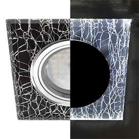 Ecola MR16 LD1651 GU5.3 Glass Стекло с подсветкой Квадрат скошенный край Колотый лед на черном / Хром 25x90x90 (кd74)
