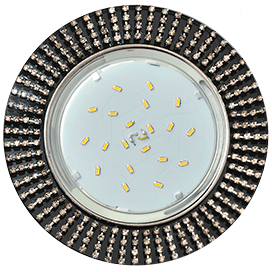 Ecola GX53 H4 5364 Glass Круг с прозр.стразами (оправа хром)/фон черн./центр.часть хром 40x120 (к+)
