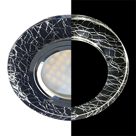 Ecola MR16 LD1650 GU5.3 Glass Стекло с подсветкой Круг Колотый лед на черном / Хром 25x95 (кd74)