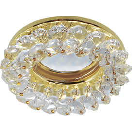 Ecola Light MR16 CD4141 GU5.3 Светильник встр. круглый с хрусталиками Прозрачный/Золото 50x90 (кd74)