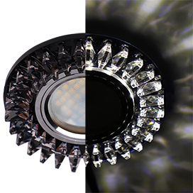 Ecola MR16 LD1661 GU5.3 Glass Стекло Круг с прозр. стразами Гребенка с подсветкой/фон черн./центр.часть хром 42x95