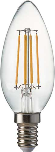 Ecola candle   LED Premium  7,0W  220V E14 2700K 360° filament прозр. нитевидная свеча (Ra 80, 100 Lm/W, КП=0) 96х37