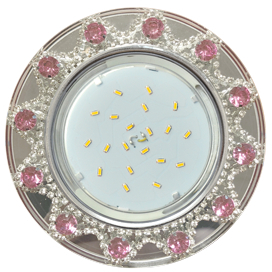 Ecola GX53 H4 5360 Glass Круг с  прозр.и розов. стразами Корона (оправа хром)/фон зерк../центр.часть хром 52x123 (к+)