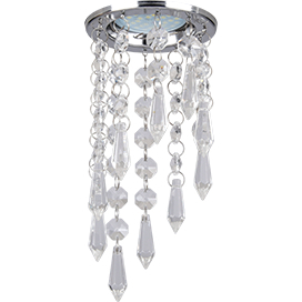 Ecola MR16 CR1001 GU5.3 Glass Стекло Круг с продолговатыми хруст. на подвесе "под скос" Прозрачный / Хром 84x210