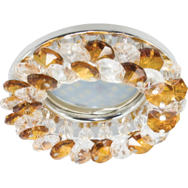 Ecola MR16 CD4141 GU5.3 Светильник встр. круглый с хрусталиками Прозрачный и Янтарь/Хром 50x90 (кd74)