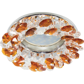 Ecola Light MR16 CD4141 GU5.3 Светильник встр. круглый с хрусталиками Прозрачный и Янтарь/Хром 50x90 (кd74)