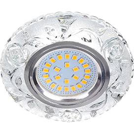 Ecola MR16 LD7071 GU5.3 Светильник встр. искристый с подсветкой "Розы" Прозрачный / Хром 25x95