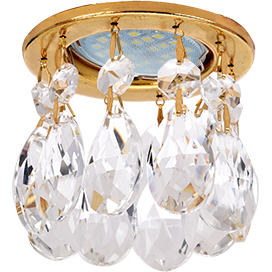 Ecola MR16 CR1006 GU5.3 Glass Стекло Круг с каплевидными хруст. на прямом подвесе Прозрачный / Золото 84x100