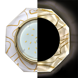 Ecola GX53 H4 LD5312 Glass Стекло 8-угольник с прямыми гранями с подсветкой  золото - золото на белом 38x128 (к+)